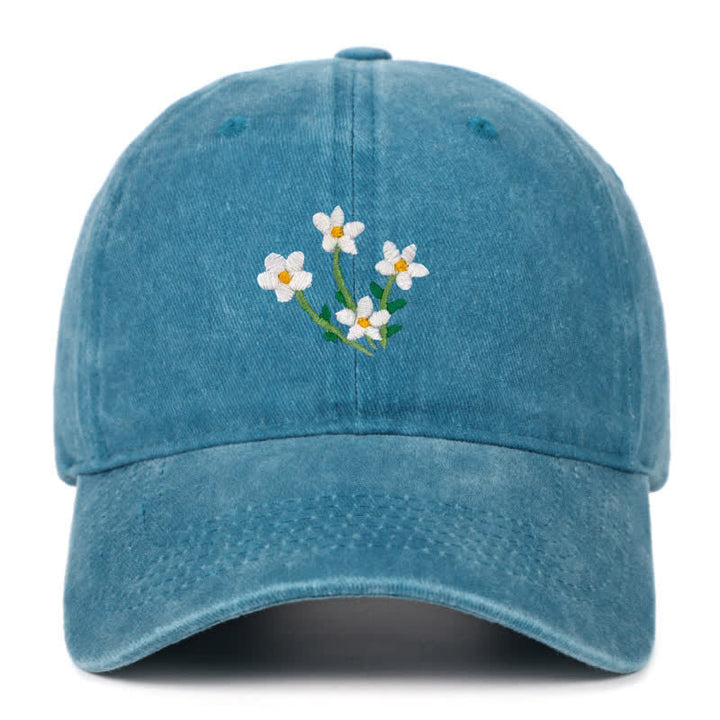 White Flowers Embroidery Floral Adjustable Baseball Cap - Teal - Adjustable (About 21 5/8"-22 7/8") - image 14