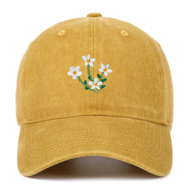 White Flowers Embroidery Floral Adjustable Baseball Cap - Yellow - Adjustable (About 21 5/8"-22 7/8") - image 15