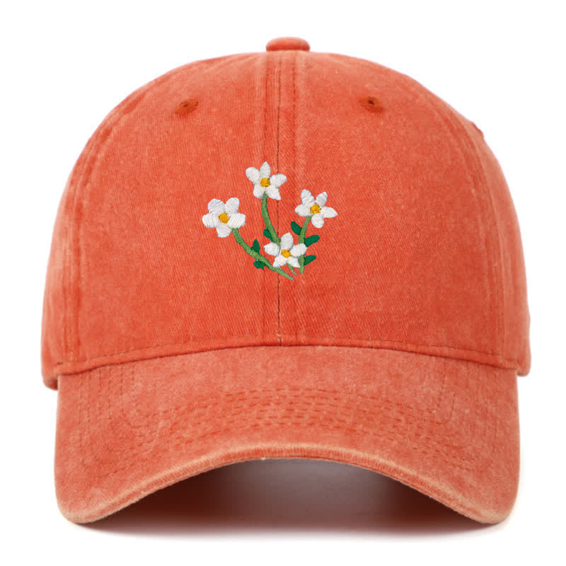 White Flowers Embroidery Floral Adjustable Baseball Cap - Orange - Adjustable (About 21 5/8"-22 7/8") - image 15