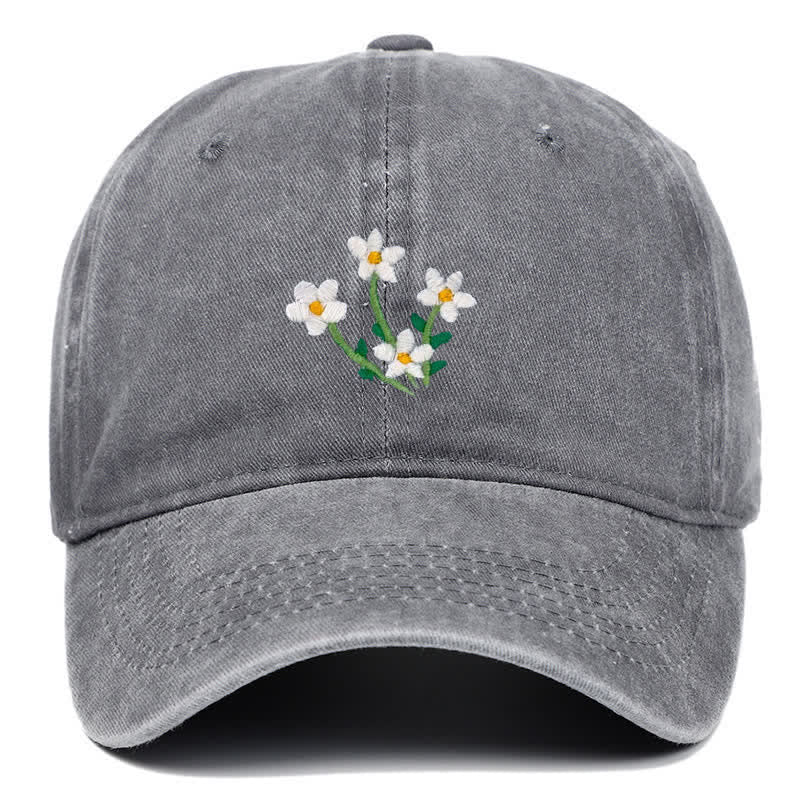 White Flowers Embroidery Floral Adjustable Baseball Cap - Gray - Adjustable (About 21 5/8"-22 7/8") - image 7