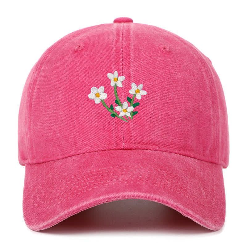 White Flowers Embroidery Floral Adjustable Baseball Cap - Hot Pink - Adjustable (About 21 5/8"-22 7/8") - image 17