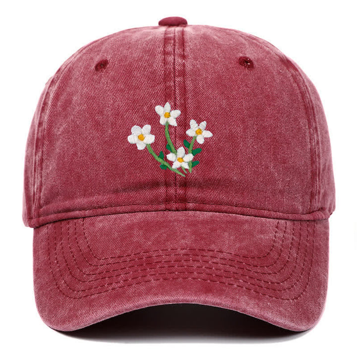 White Flowers Embroidery Floral Adjustable Baseball Cap - Burgundy - Adjustable (About 21 5/8"-22 7/8") - image 5
