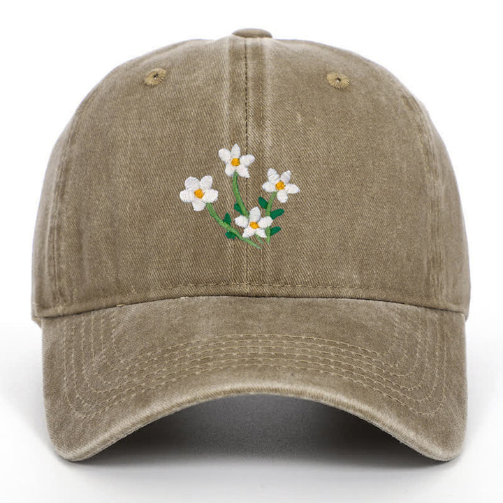 White Flowers Embroidery Floral Adjustable Baseball Cap - Khaki - Adjustable (About 21 5/8"-22 7/8") - image 13
