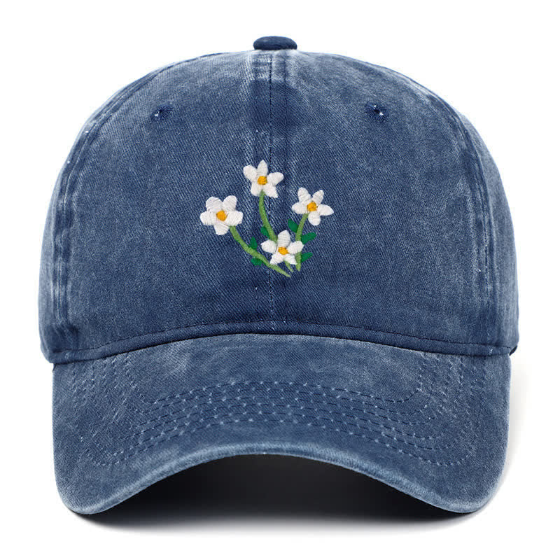 White Flowers Embroidery Floral Adjustable Baseball Cap - Navy - Adjustable (About 21 5/8"-22 7/8") - image 5
