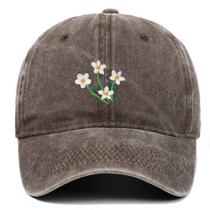 White Flowers Embroidery Floral Adjustable Baseball Cap - Coffee - Adjustable (About 21 5/8"-22 7/8") - image 8