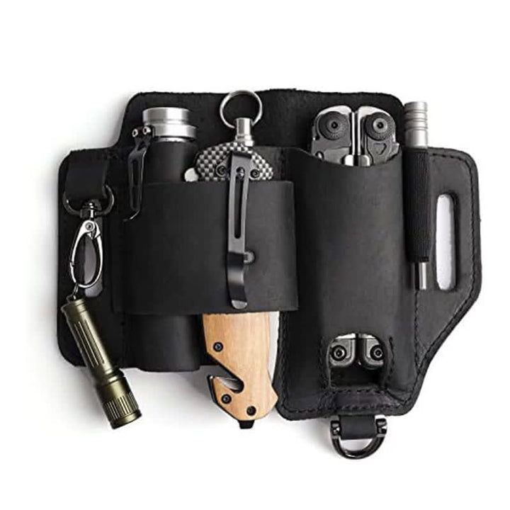 EDC Tool Storage Holster Folding Knife Flashlight Leather Belt Bag - Black - image 6