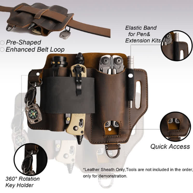 EDC Tool Storage Holster Folding Knife Flashlight Leather Belt Bag - image 2