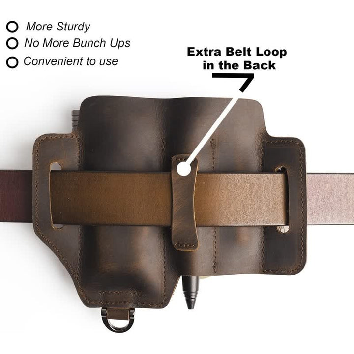 EDC Tool Storage Holster Folding Knife Flashlight Leather Belt Bag - image 4