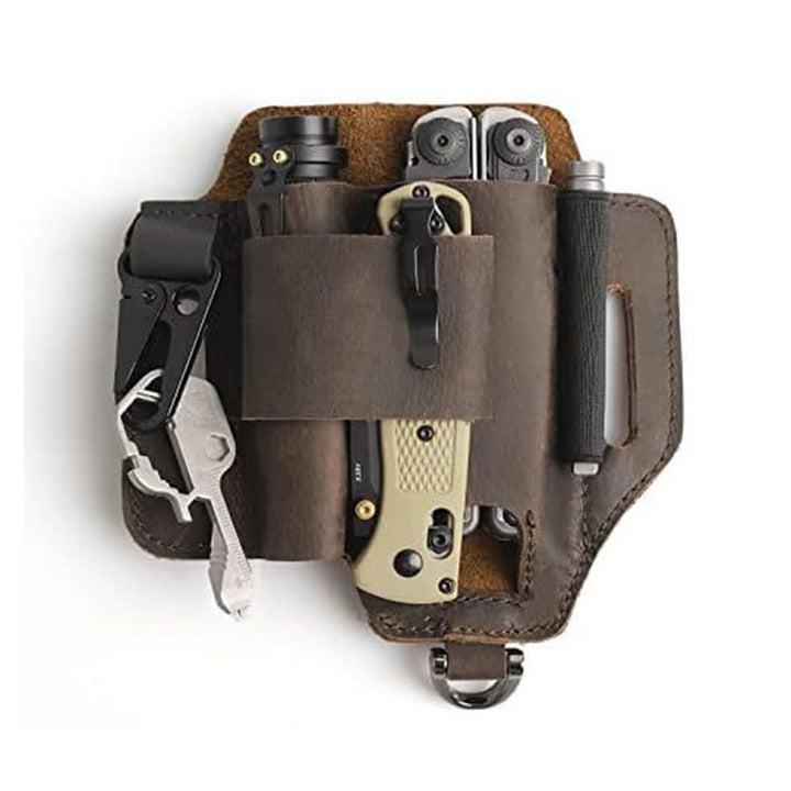 EDC Tool Storage Holster Folding Knife Flashlight Leather Belt Bag - image 5