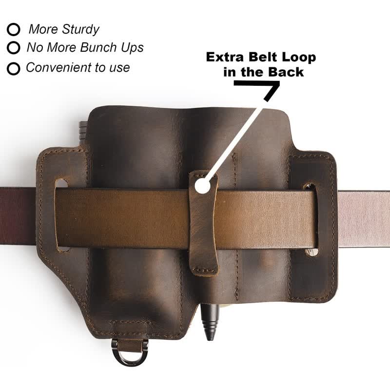 EDC Tool Storage Holster Folding Knife Flashlight Leather Belt Bag - image 4