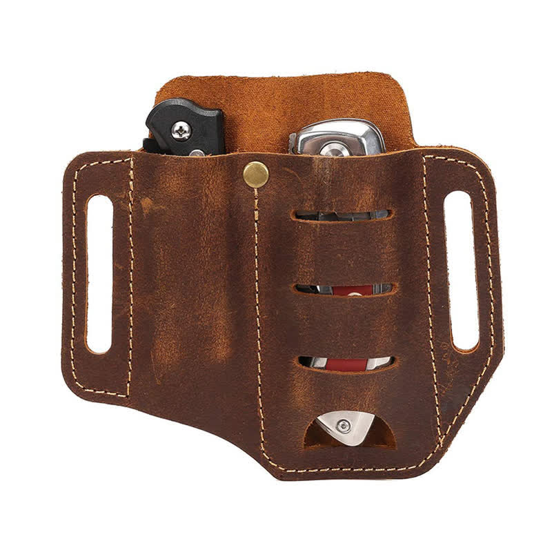 EDC Tool Storage Holster Folding Knife Flashlight Leather Belt Bag - image 1