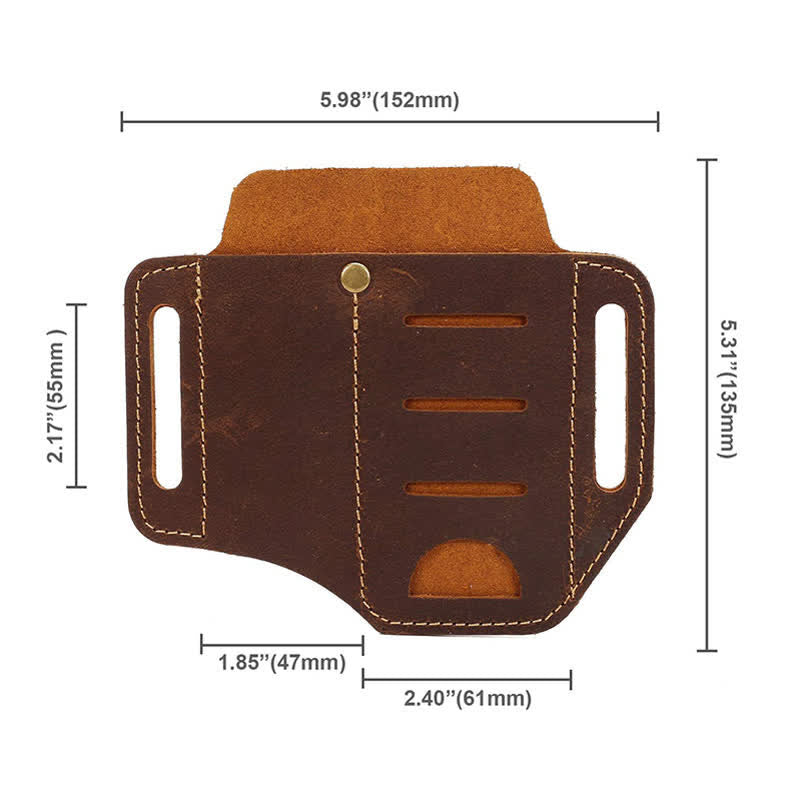 EDC Tool Storage Holster Folding Knife Flashlight Leather Belt Bag - image 3