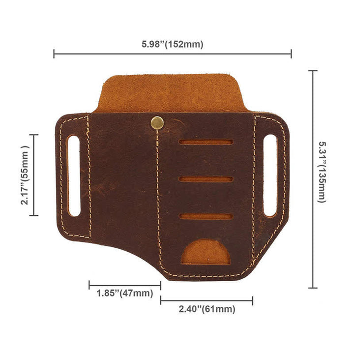 EDC Tool Storage Holster Folding Knife Flashlight Leather Belt Bag - image 3