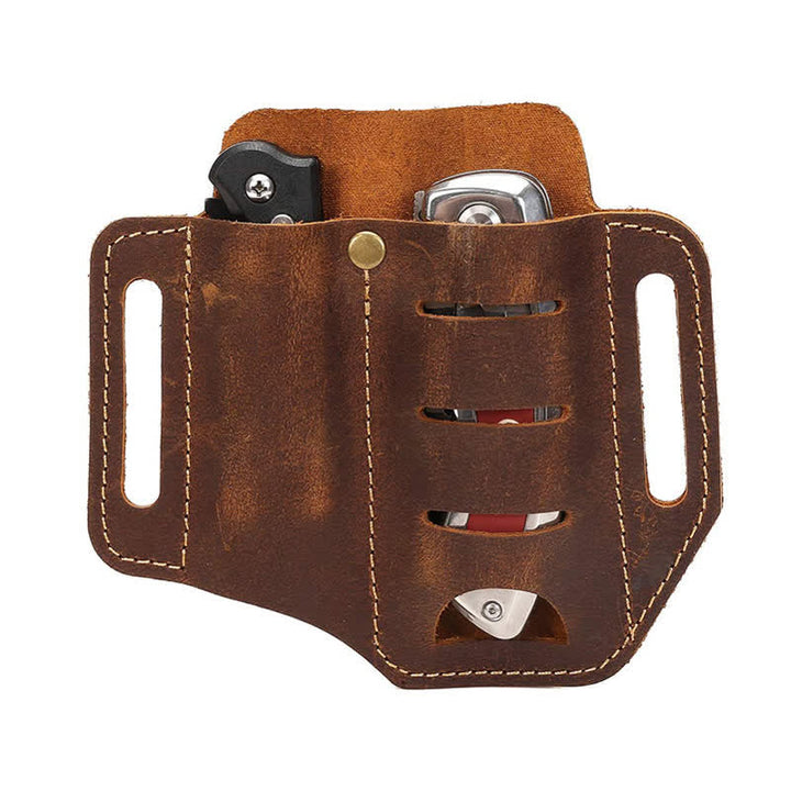 EDC Tool Storage Holster Folding Knife Flashlight Leather Belt Bag - image 1
