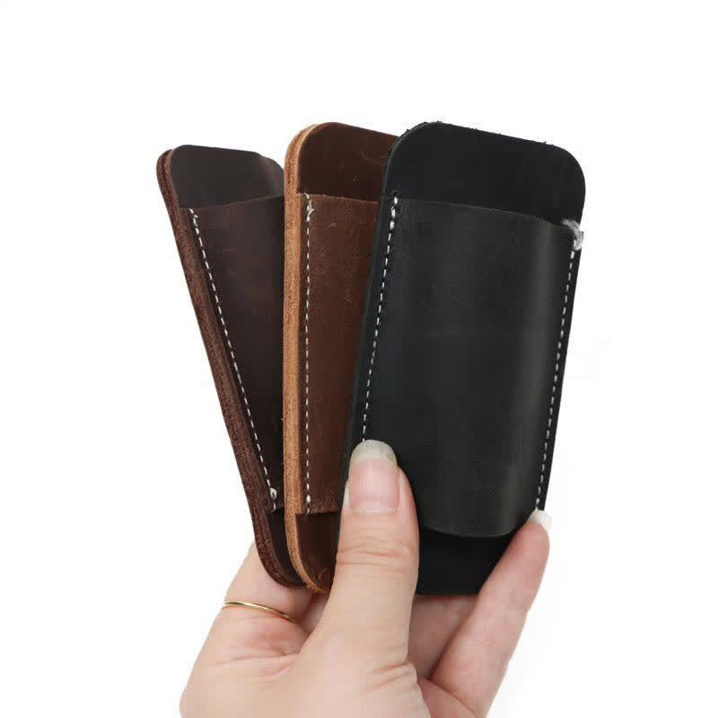 Horizontal Open Bottom Folding Knife Sheath Leather Belt Bag - image 2