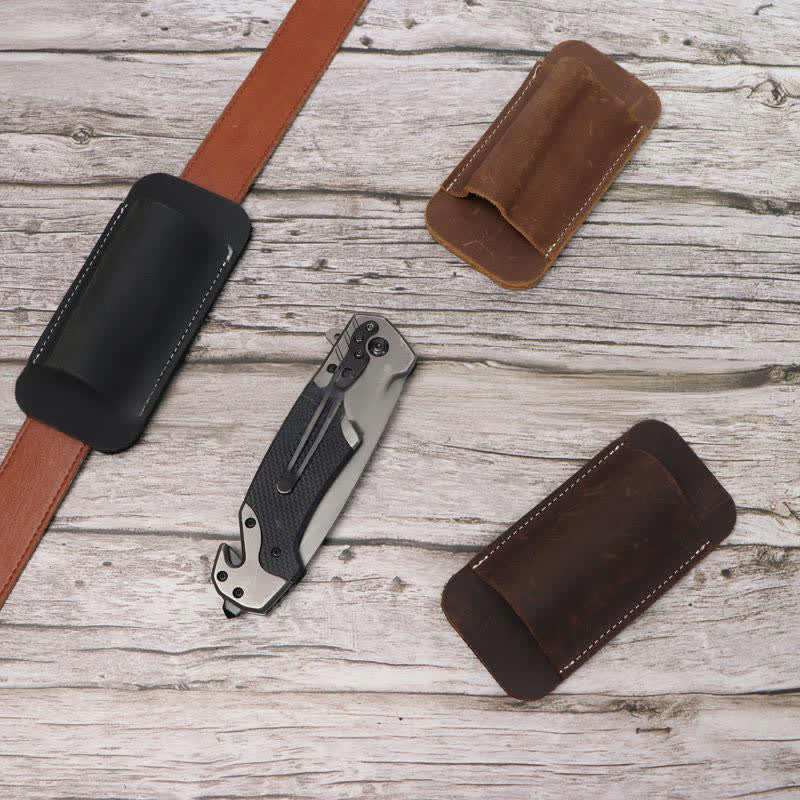 Horizontal Open Bottom Folding Knife Sheath Leather Belt Bag - image 1