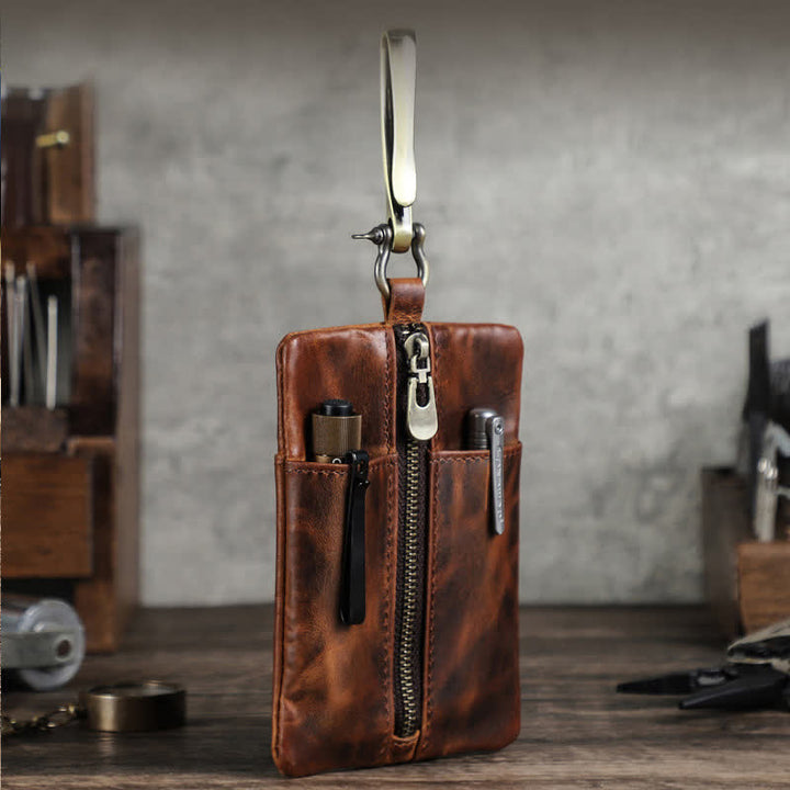 Outdoor Tool Storage Leather Belt Bag With Large Hook Buckle - Coffee - image 1