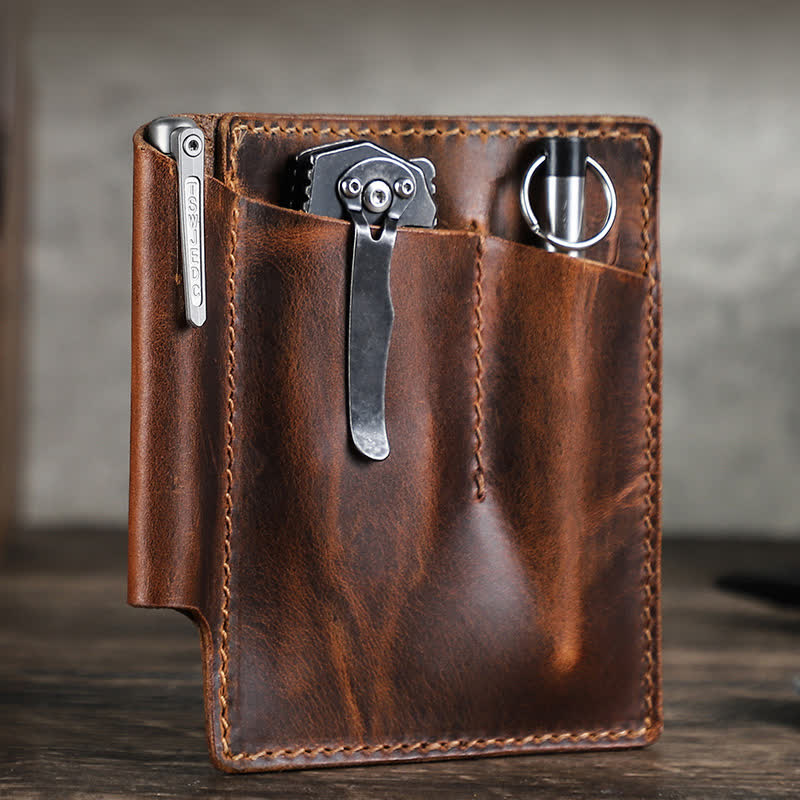 Retro Leather EDC Pocket Organizer Belt Bag - Coffee - image 0