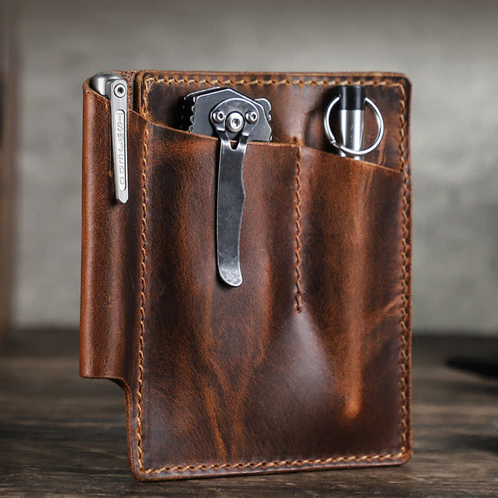 Retro Leather EDC Pocket Organizer Belt Bag - Coffee - image 0