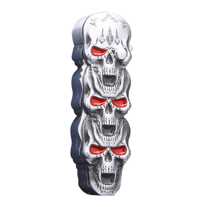 Triple Skull Head Refillable Butane Lighter With Knife - Silver - image 12