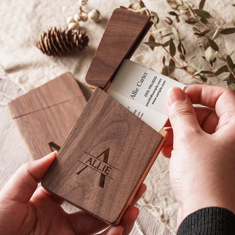 Custom Engraved Name Business Wooden Card Case - image 1
