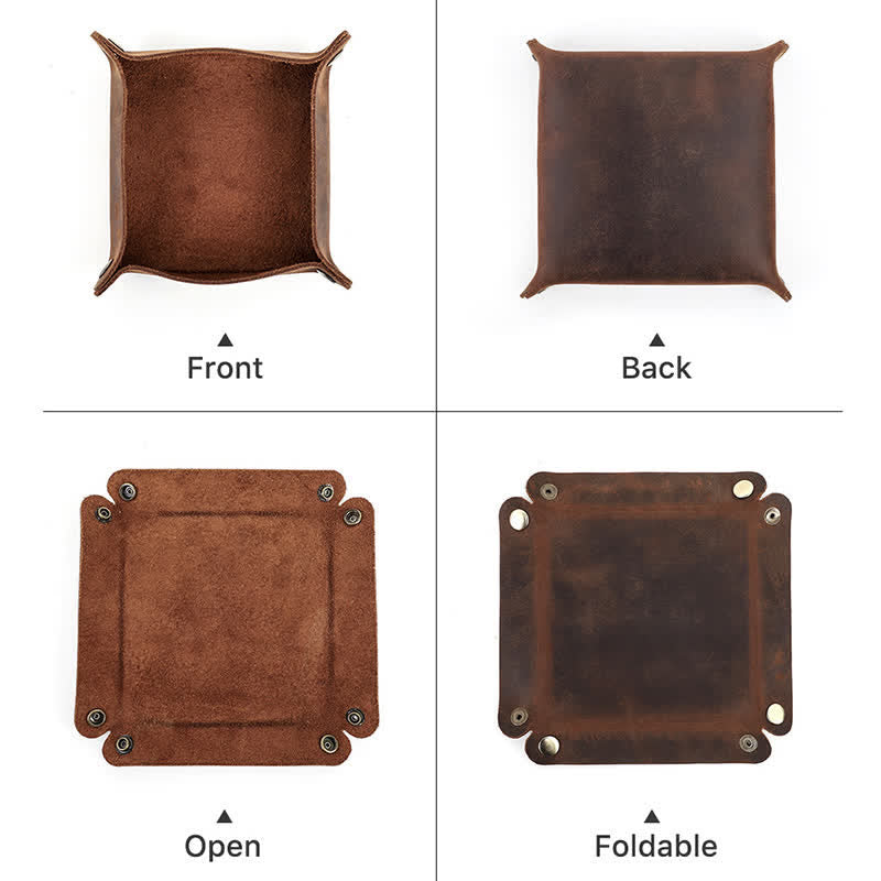 Rustic Genuine Leather Custom Name Foldable Valet Tray - image 6