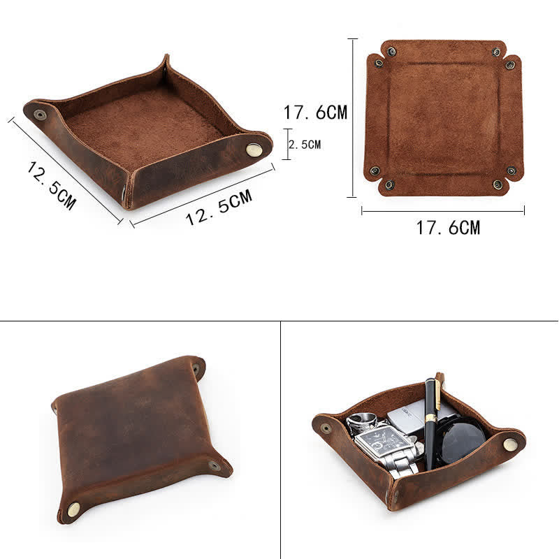 Rustic Genuine Leather Custom Name Foldable Valet Tray - image 7
