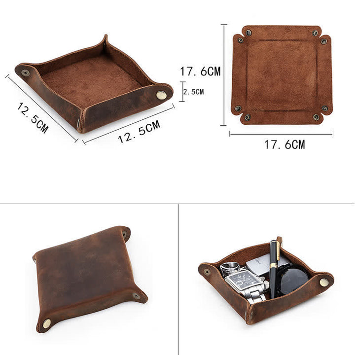 Rustic Genuine Leather Custom Name Foldable Valet Tray - image 7