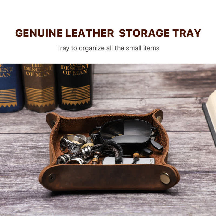 Rustic Genuine Leather Custom Name Foldable Valet Tray - image 3