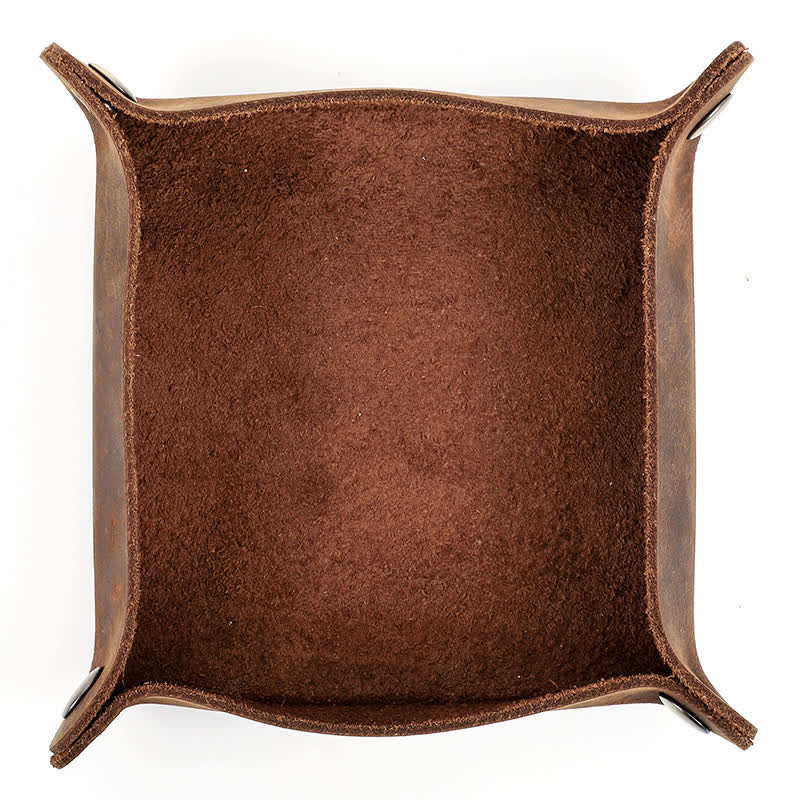 Rustic Genuine Leather Custom Name Foldable Valet Tray - image 1