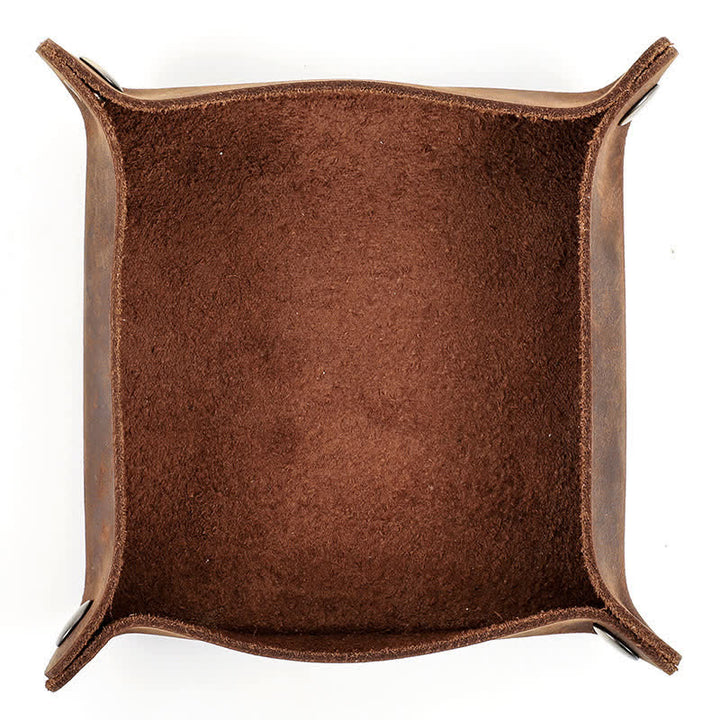 Rustic Genuine Leather Custom Name Foldable Valet Tray - image 1