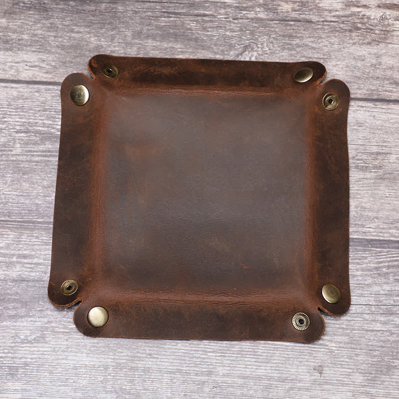 Rustic Genuine Leather Custom Name Foldable Valet Tray - image 13