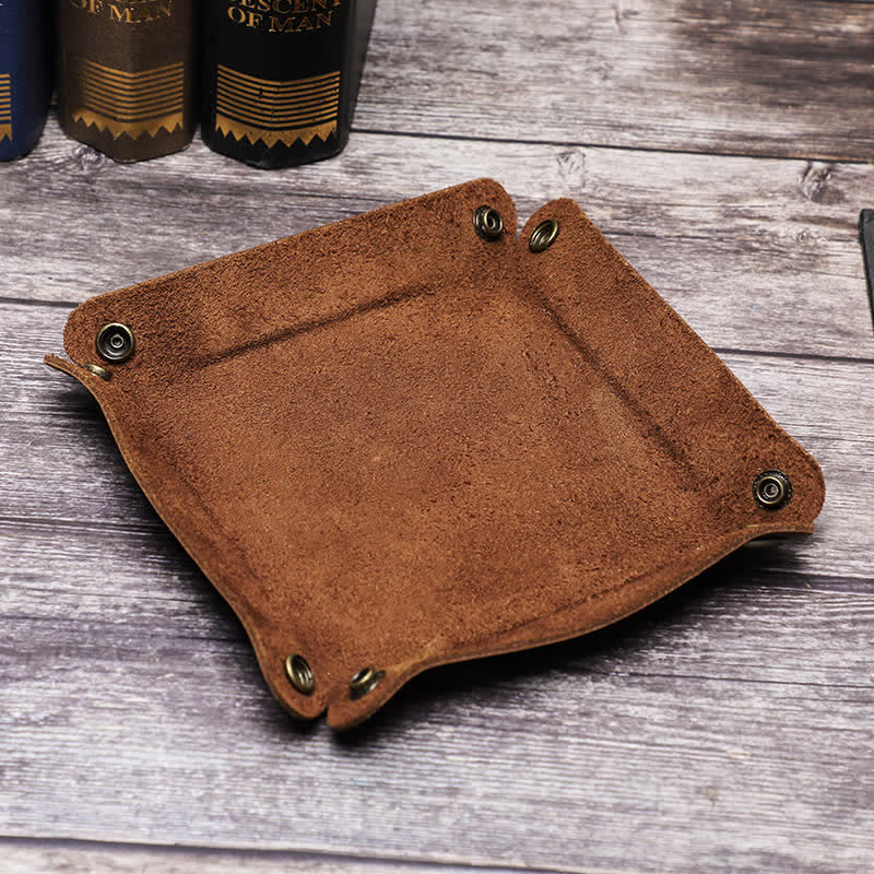 Rustic Genuine Leather Custom Name Foldable Valet Tray - image 12