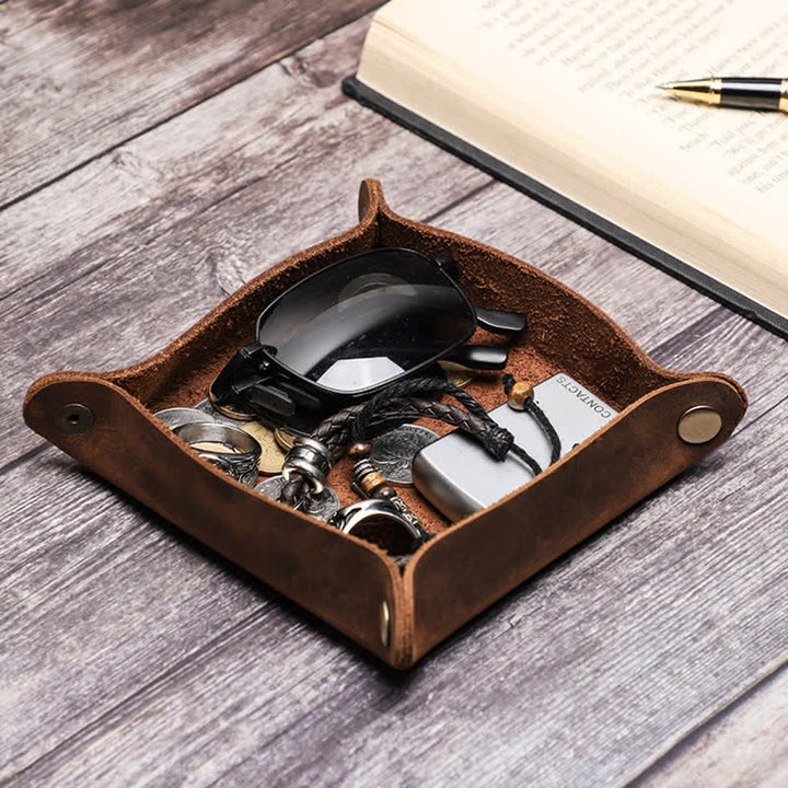 Rustic Genuine Leather Custom Name Foldable Valet Tray - image 14