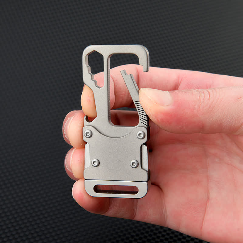 Multi-functional  Carabiner Keychain Clip With Knife - Titanium - image 2