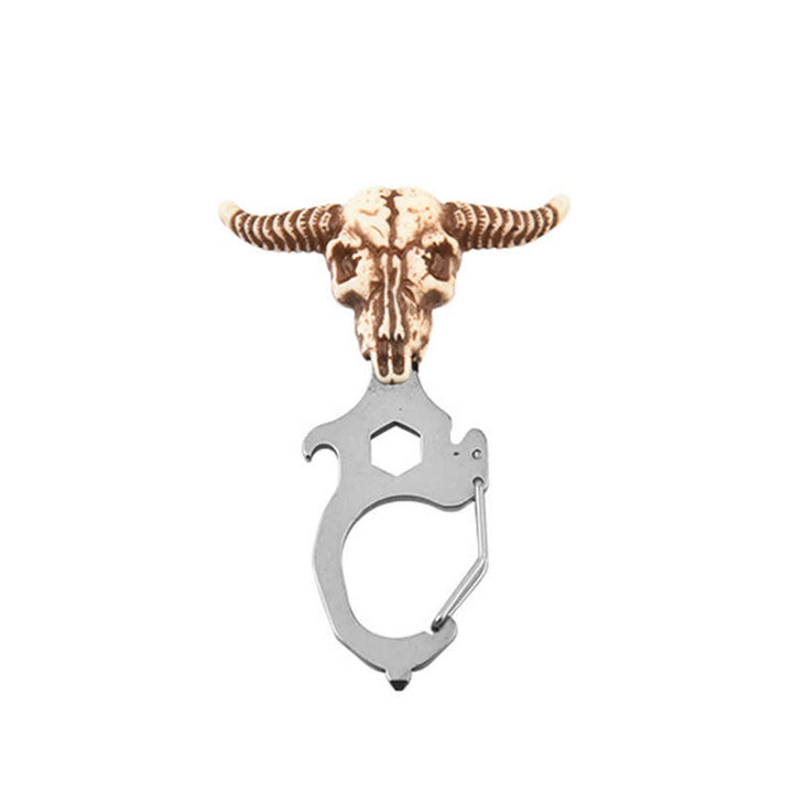 Practical Bull Indian Head Keychain With Hammer Breaker - Bull Head - Silver - image 2