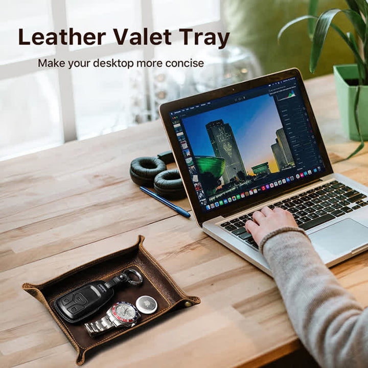 Large Rectangle Leather Custom Name Foldable Valet Tray - image 1