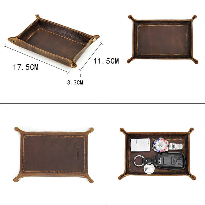 Small Rectangle Leather Custom Name Foldable Valet Tray - image 3