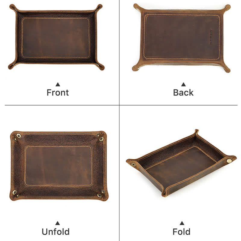 Small Rectangle Leather Custom Name Foldable Valet Tray - image 5