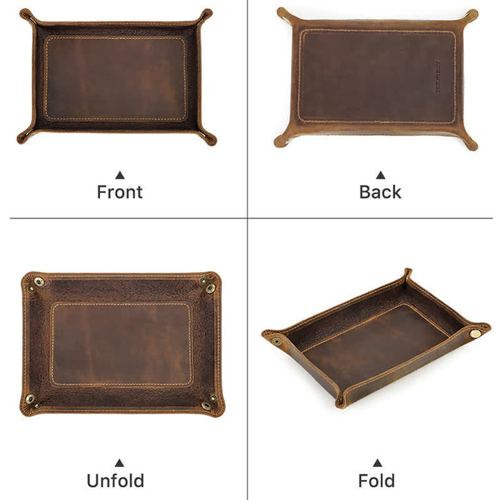 Small Rectangle Leather Custom Name Foldable Valet Tray - image 4
