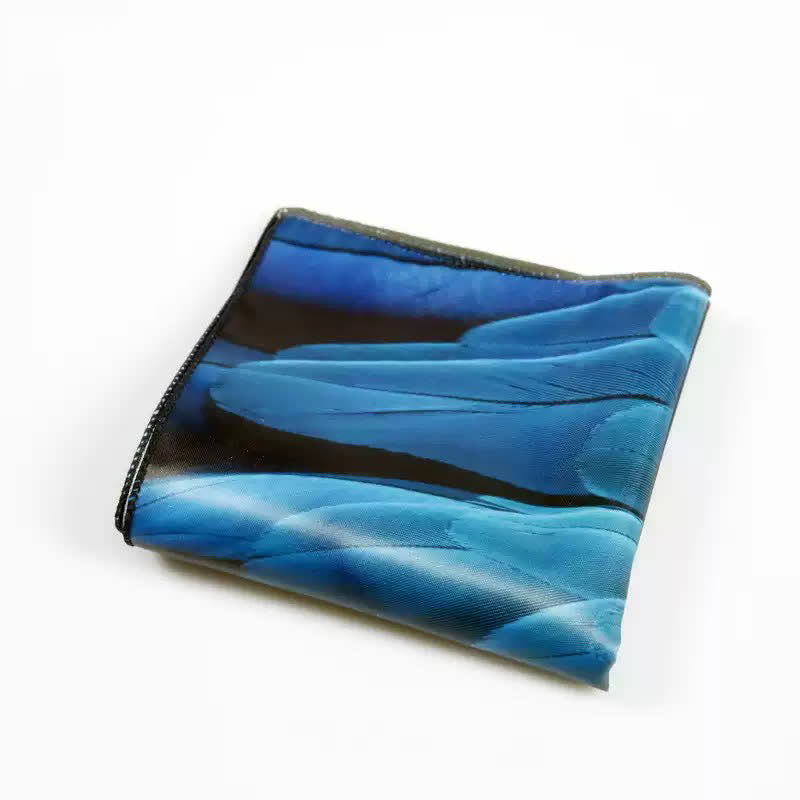Men's Luxury Blue-Green Feather Print Pocket Square - image 3