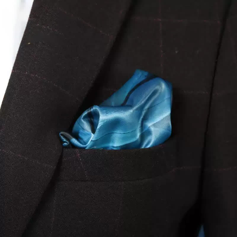 Men's Luxury Blue-Green Feather Print Pocket Square - Blue-Green - image 0