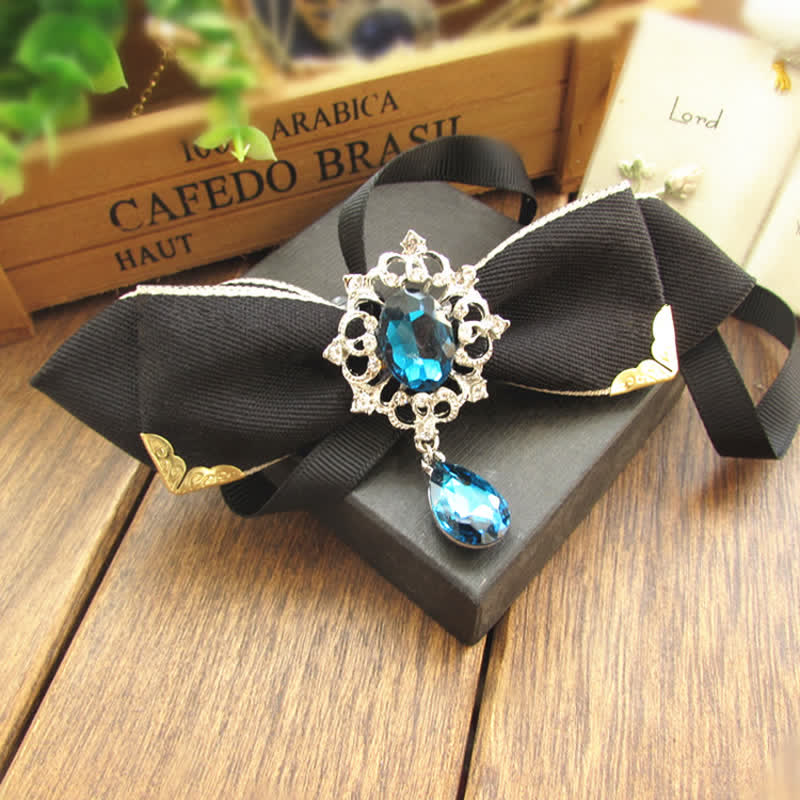 Groom Bridal Wedding Rhinestone Bow Tie - Black - image 2