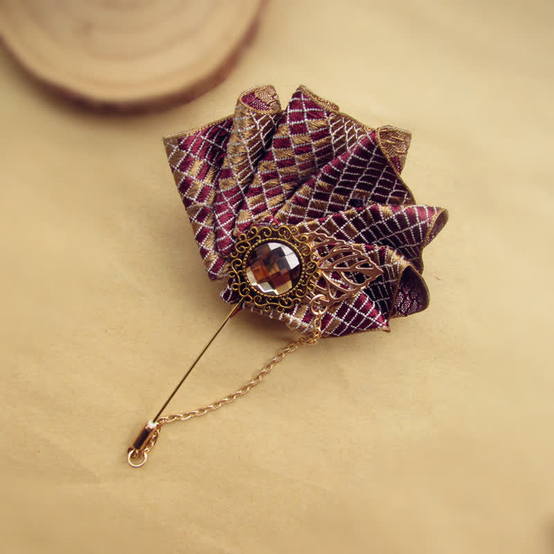 2Pcs Burgundy & Champagne Checked Pattern Pin Bow Tie Set - image 4