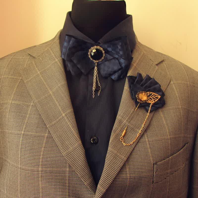 2Pcs Ribbon Checked Pattern Pin Bow Tie Set - image 6