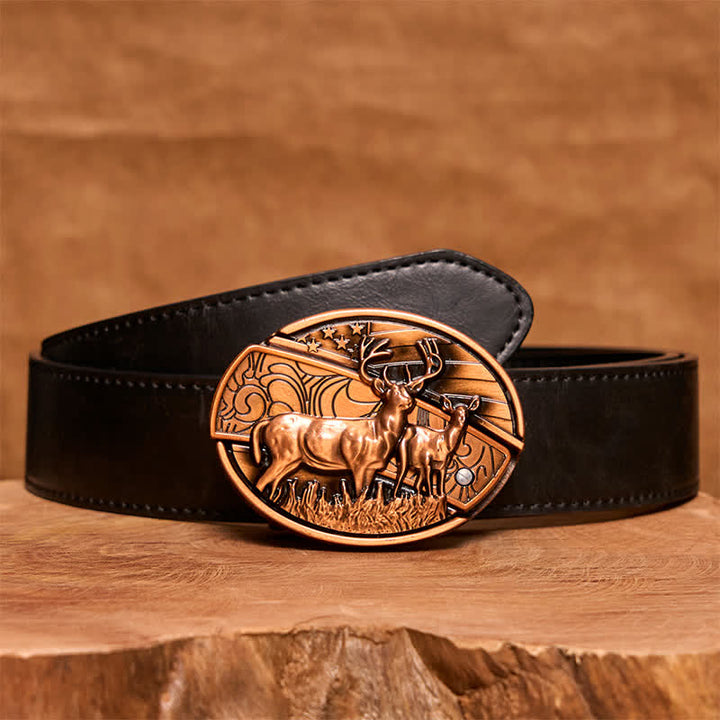 Men's DIY Red Bronze Dual Deers Hidden Folding Knife Leather Belt - Dual Deers - Black PU Belt - 42 - image 4