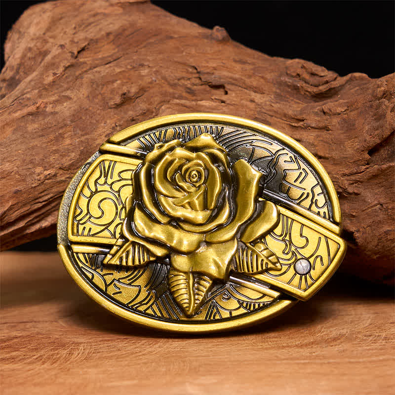 Men's DIY Bronze Rose Hidden Folding Knife Leather Belt - Rose - Without Belt - Not Included Belt - image 1