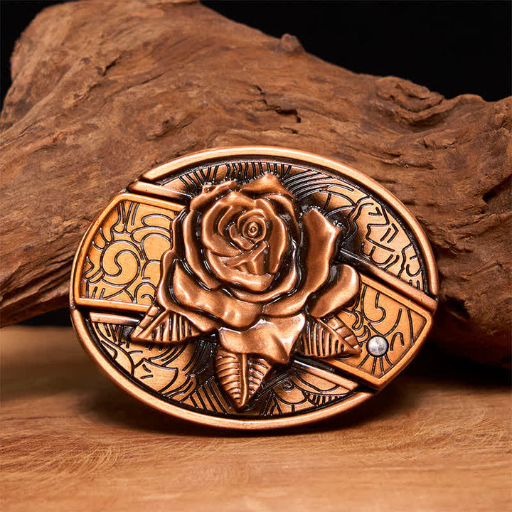 Men's DIY Red Bronze Rose Hidden Folding Knife Leather Belt - Rose - Without Belt - Not Included Belt - image 0
