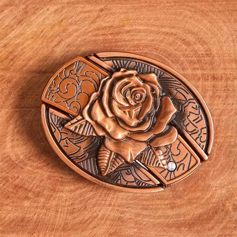 Men's DIY Red Bronze Rose Hidden Folding Knife Leather Belt - image 2