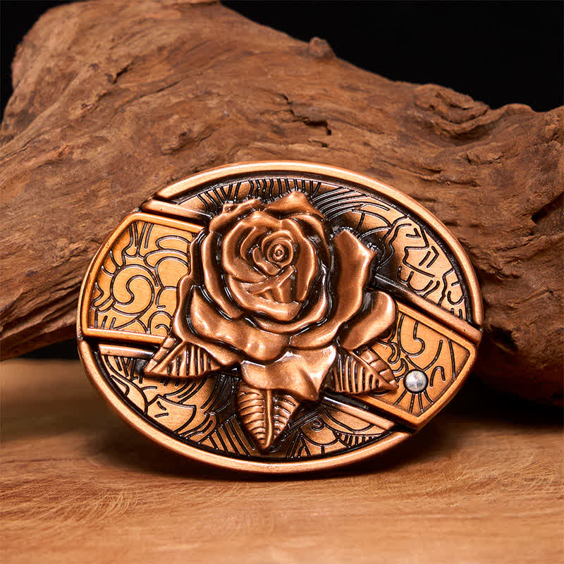 Men's DIY Red Bronze Rose Hidden Folding Knife Leather Belt - Rose - Without Belt - Not Included Belt - image 1